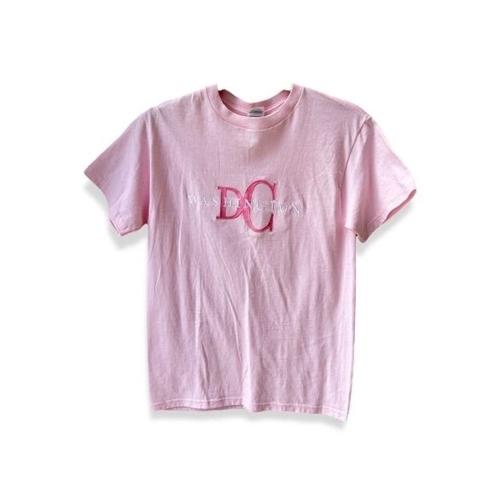Vintage T-Shirt crewneck short sleeve Washington DC embroidered pink white S